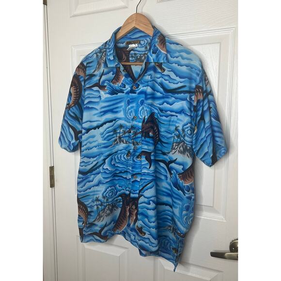 In Gear Men's Blue Swordfish Hawaiian Island Tropical Short Sleeve Shirt Size XL - Picture 2 of 9